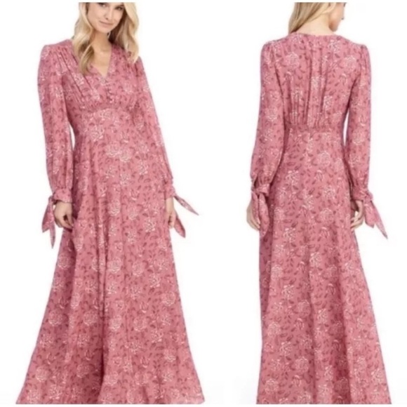 Gal Meets Glam Dresses & Skirts - Gal Meets Glam Florence Pink Floral Maxi Dress Sz 4 Romantic Tie Cuff Gown